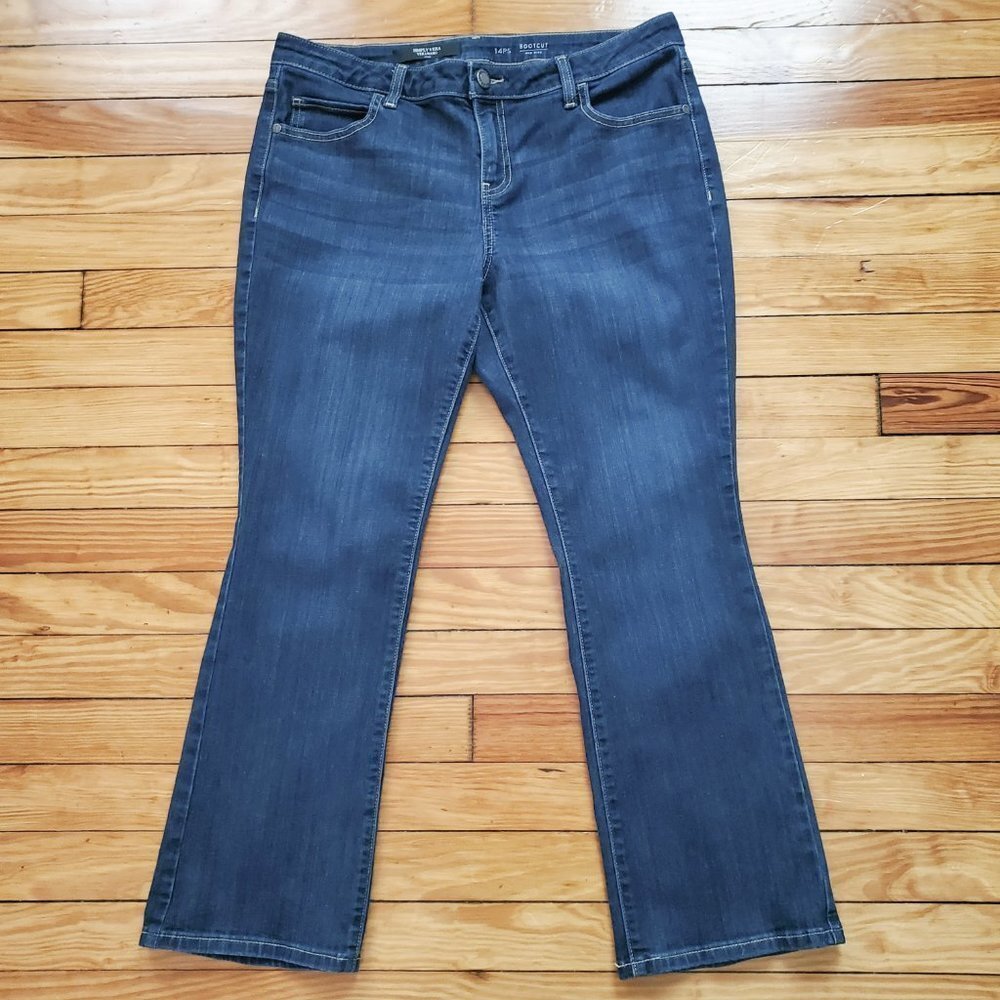 Simply Vera Vera Wang SVVW Mid Rise Boot Cut Jeans Dark Wash Sz 14PS - Picture 2 of 9
